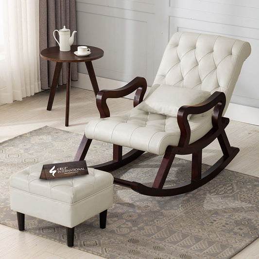 Premium Gustaf Rocking Chair+Footrest | Rosewood | 17 Colours Available CRUZ INTERNATIONAL