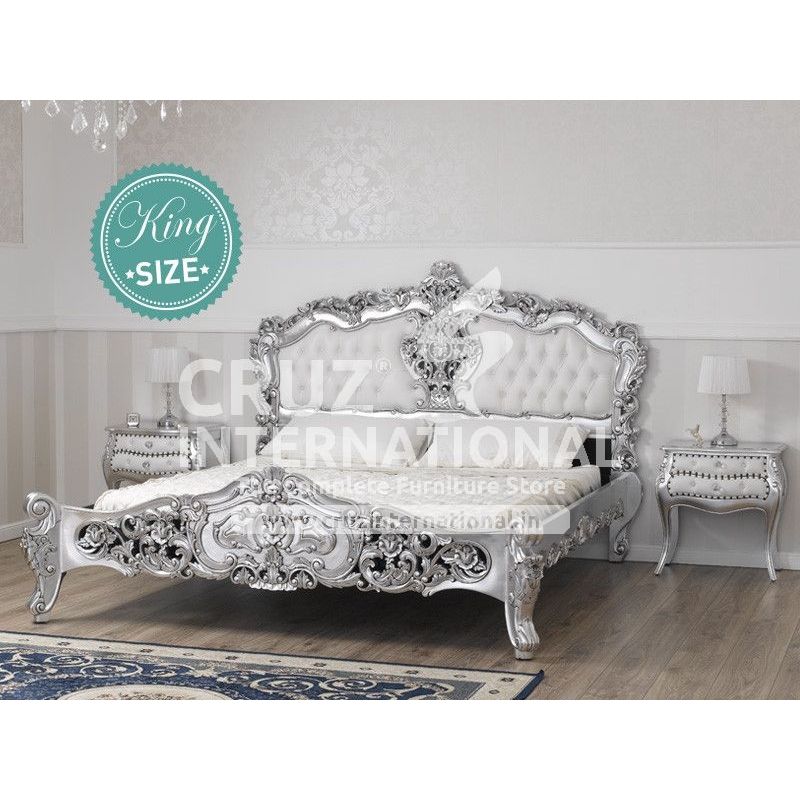 Maharaja Carlotta Silvar Carving Bed (Silver Antique Finish) CRUZ INTERNATIONAL