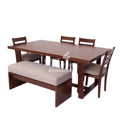 Classic George Benito Wooden Dinning Table | 4 Chairs + 1 Bench & 1 Table CRUZ INTERNATIONAL