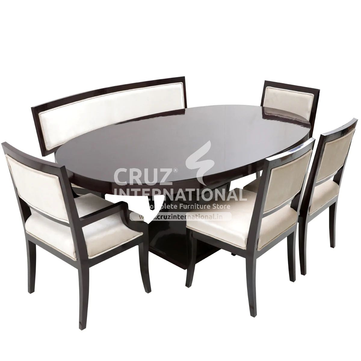 Classic Jacob Round Wooden Dinning Table | 4 Chairs + 1 Bench & 1 Table CRUZ INTERNATIONAL